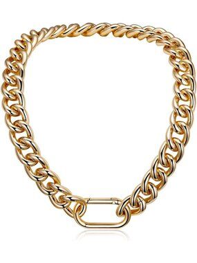 Trendy Chunky Gold Necklace, Thick Aluminum Cuban Link Chain, Hip Hop Jewelry